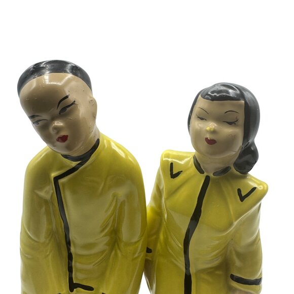 Vintage Asian-Inspired Yellow Ceramic Figurines Male & Female Pair Hand-Painted - Picture 2 of 8
